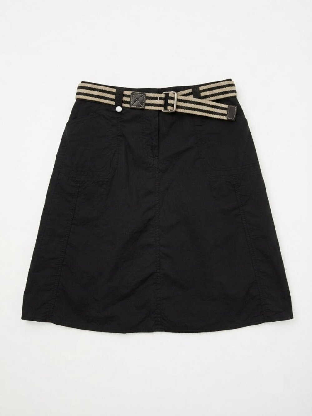 JESSICA -  Black 100% Cotton Utility Cargo A-Line Skirt with Belt – Size 14
